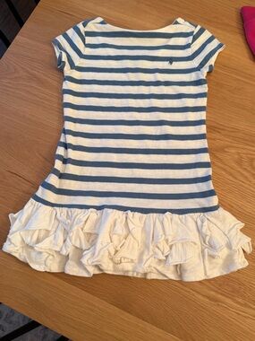 Ralph Lauren Blue and White Striped Tunic Dress with Ruffle Hem